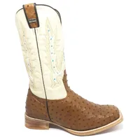Bota Reizinho Premium Couro De Avestruz Conhaque Limited Edition - Cano Alto, Bico Quadrado, Solado Couro Artesanal - imagem 5