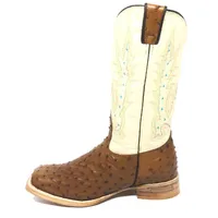 Bota Reizinho Premium Couro De Avestruz Conhaque Limited Edition - Cano Alto, Bico Quadrado, Solado Couro Artesanal - imagem 7