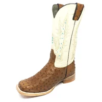 Bota Reizinho Premium Couro De Avestruz Conhaque Limited Edition - Cano Alto, Bico Quadrado, Solado Couro Artesanal - imagem 4