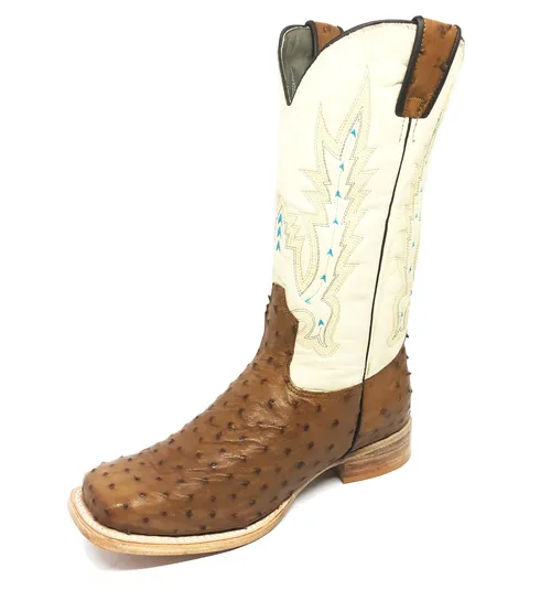 Bota Texana de Couro de Avestruz Cheio Conhaque | Limited Edition | Linha Premium | Reizinho Botas