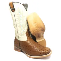 Bota Reizinho Premium Couro De Avestruz Conhaque Limited Edition - Cano Alto, Bico Quadrado, Solado Couro Artesanal - imagem 1