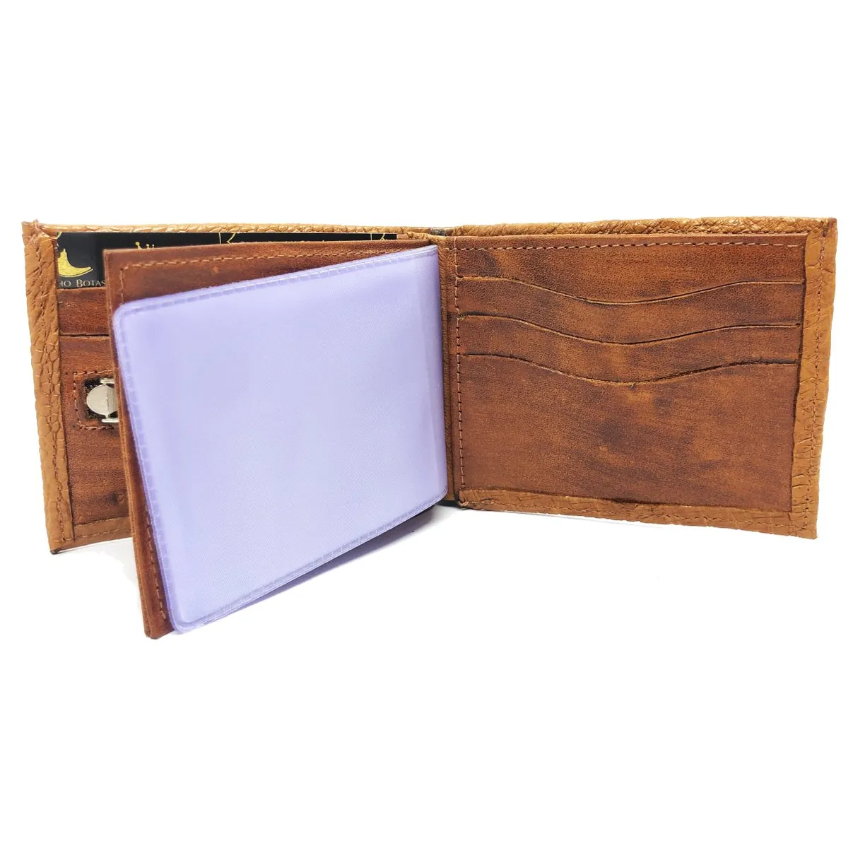 Carteira Compact De Couro Legítimo De Barriga De Avestruz Na Cor Conhaque