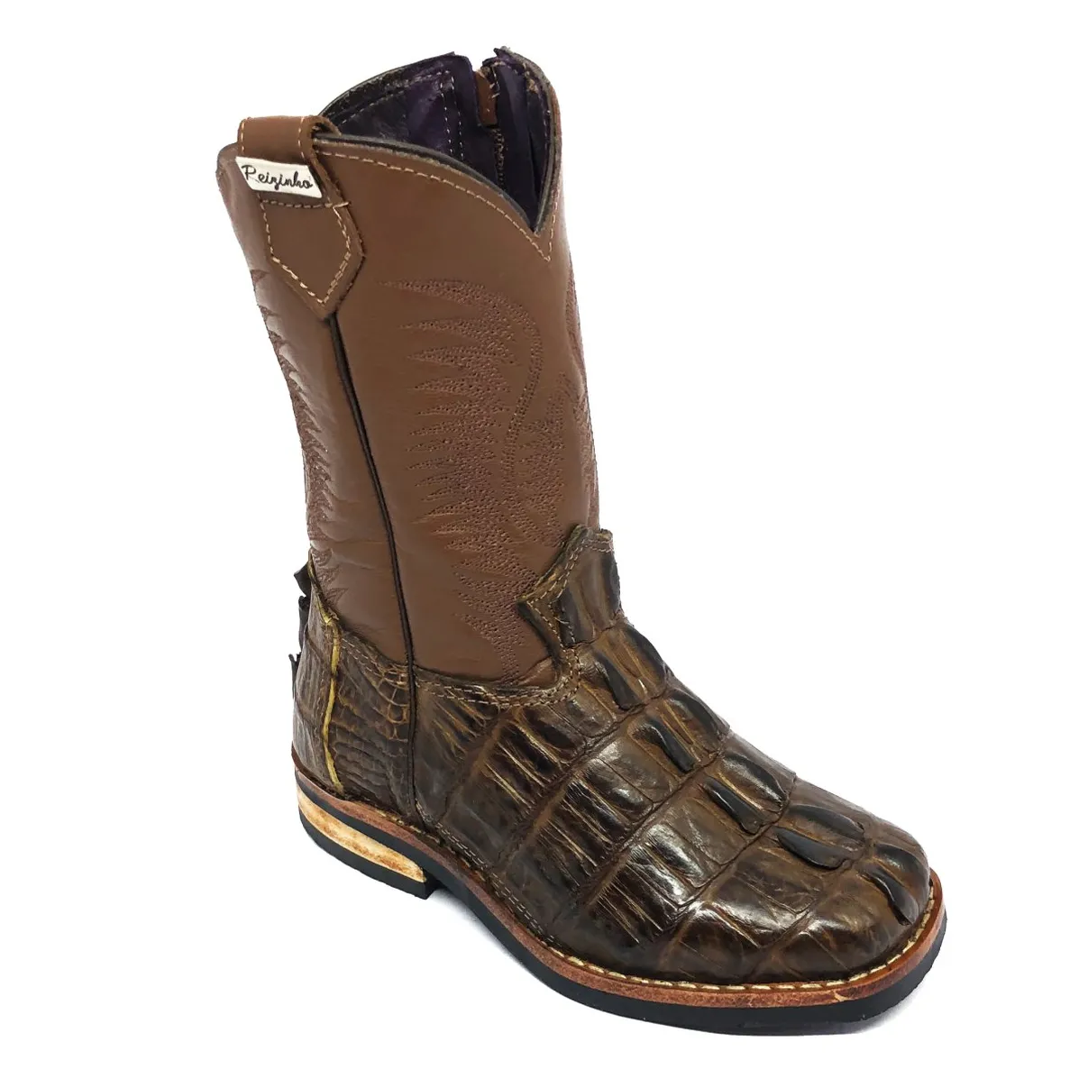 Bota Infantil de Couro de Jacaré Tabaco Rabo