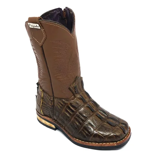 Bota Infantil de Couro de Jacaré Tabaco Rabo