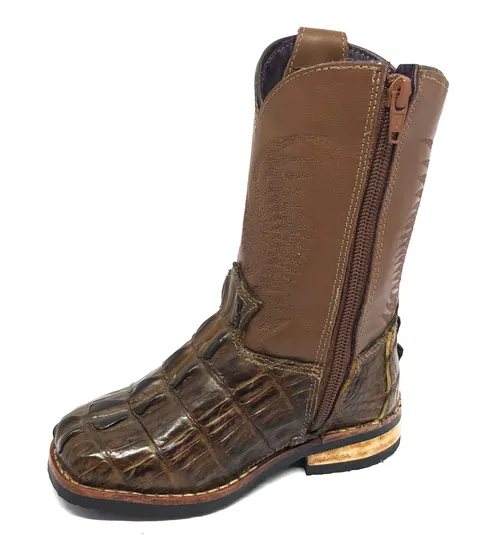 Bota Infantil de Couro de Jacaré Tabaco Rabo