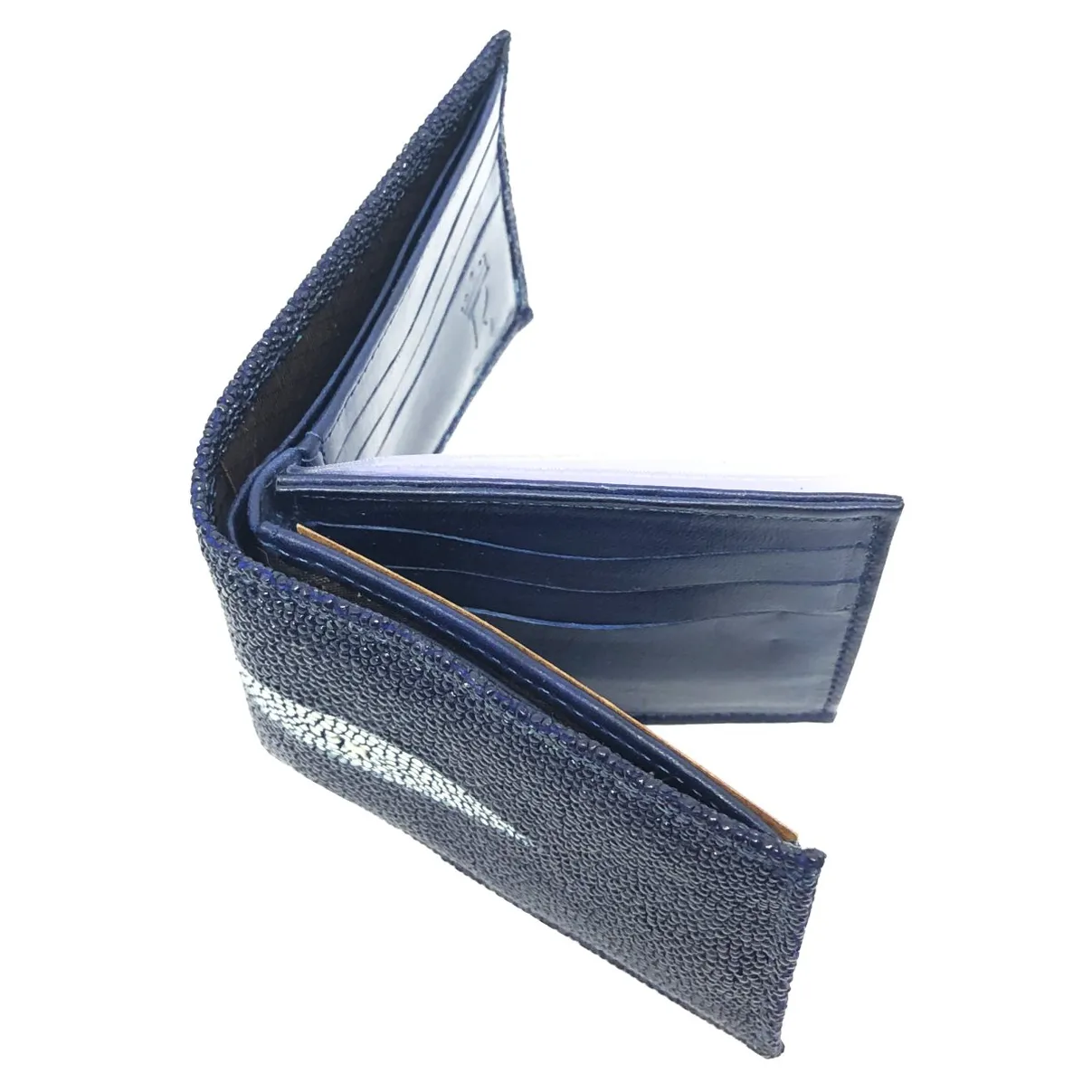 Carteira Compact De Couro Legítimo De Arraia Cor Azul Marinho
