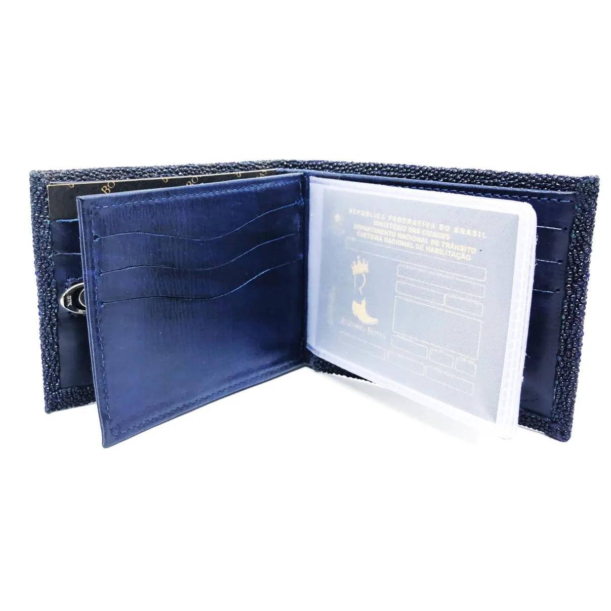 Carteira Compact De Couro Legítimo De Arraia Cor Azul Marinho