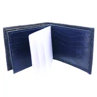Carteira Compact De Couro Legítimo De Arraia Cor Azul Marinho - imagem 5
