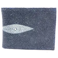 Carteira Compact De Couro Legítimo De Arraia Cor Azul Marinho - imagem 1