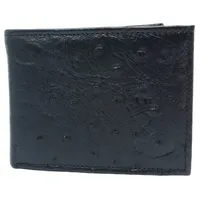 Carteira Compact De Couro Legítimo De Avestruz Na Cor Preta - imagem 1