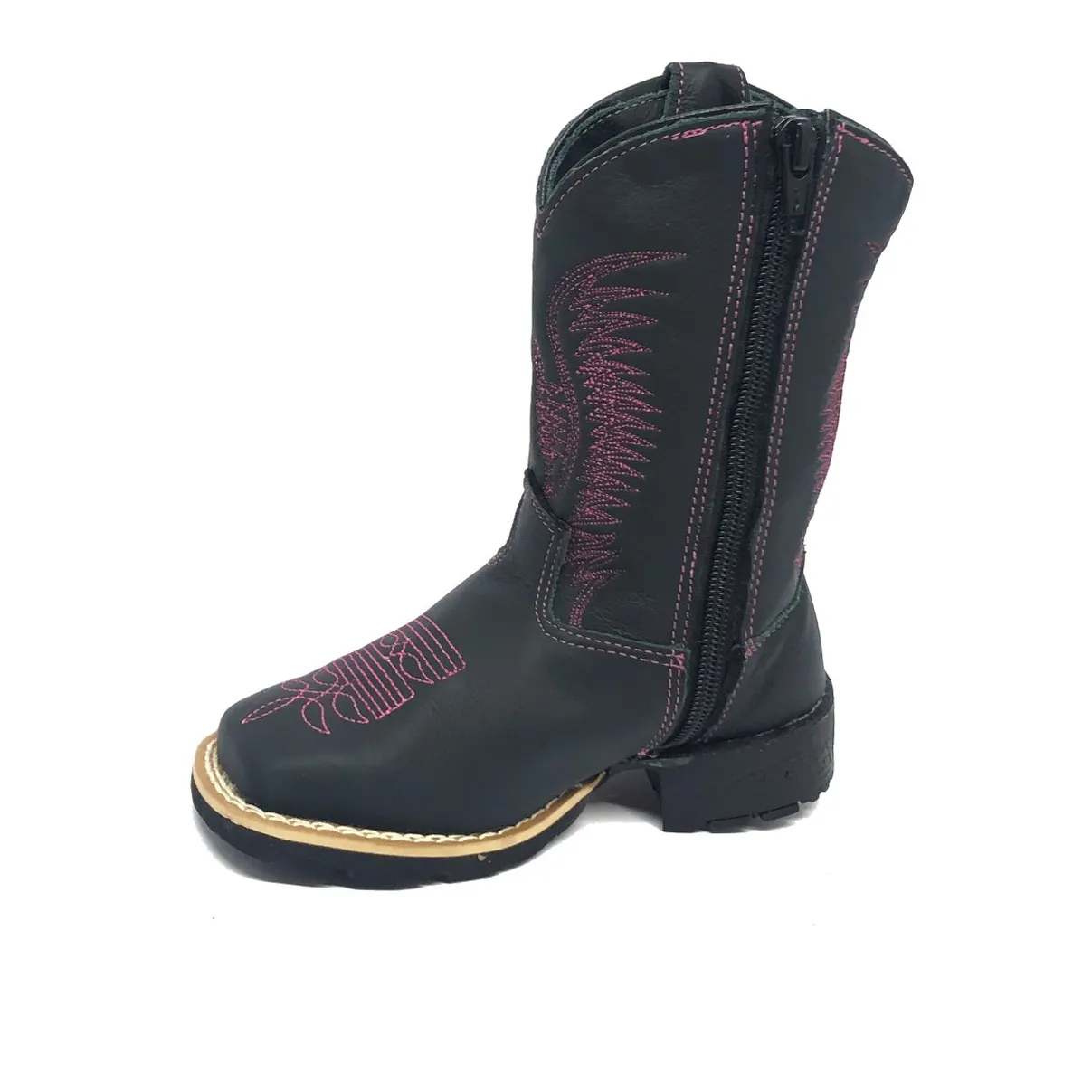 Bota Infantil de Couro Bovino Preto - Cano Alto, Bico Quadrado, Solado Flex Comfort