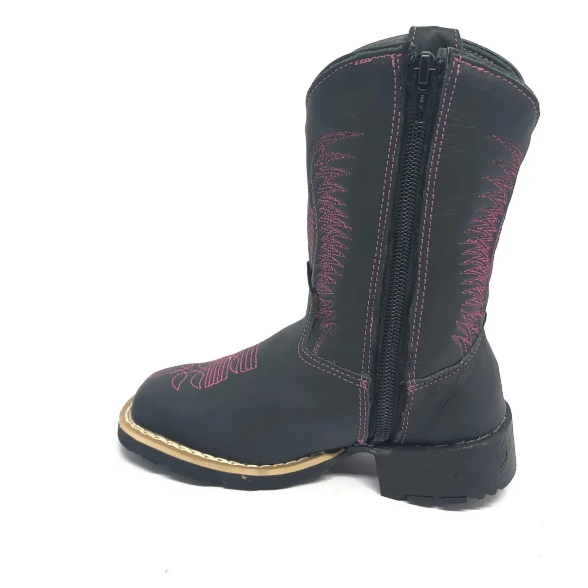 Bota Infantil de Couro Bovino Preto - Cano Alto, Bico Quadrado, Solado Flex Comfort
