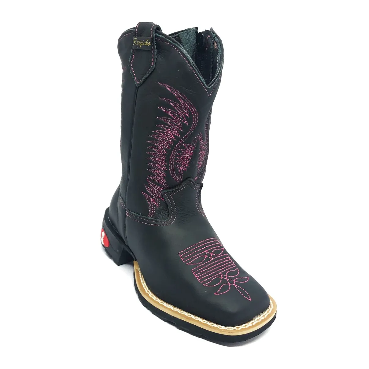 Bota Infantil de Couro Bovino Preto - Cano Alto, Bico Quadrado, Solado Flex Comfort