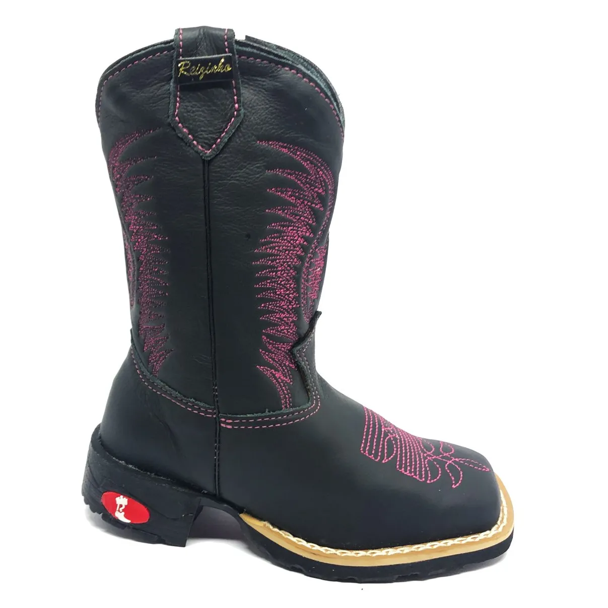 Bota Infantil de Couro Bovino Preto - Cano Alto, Bico Quadrado, Solado Flex Comfort