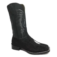 Bota Reizinho Premium Couro De Arraia Preta Limited Edition - Cano Alto, Bico Quadrado, Solado De Couro Artesanal - imagem 4