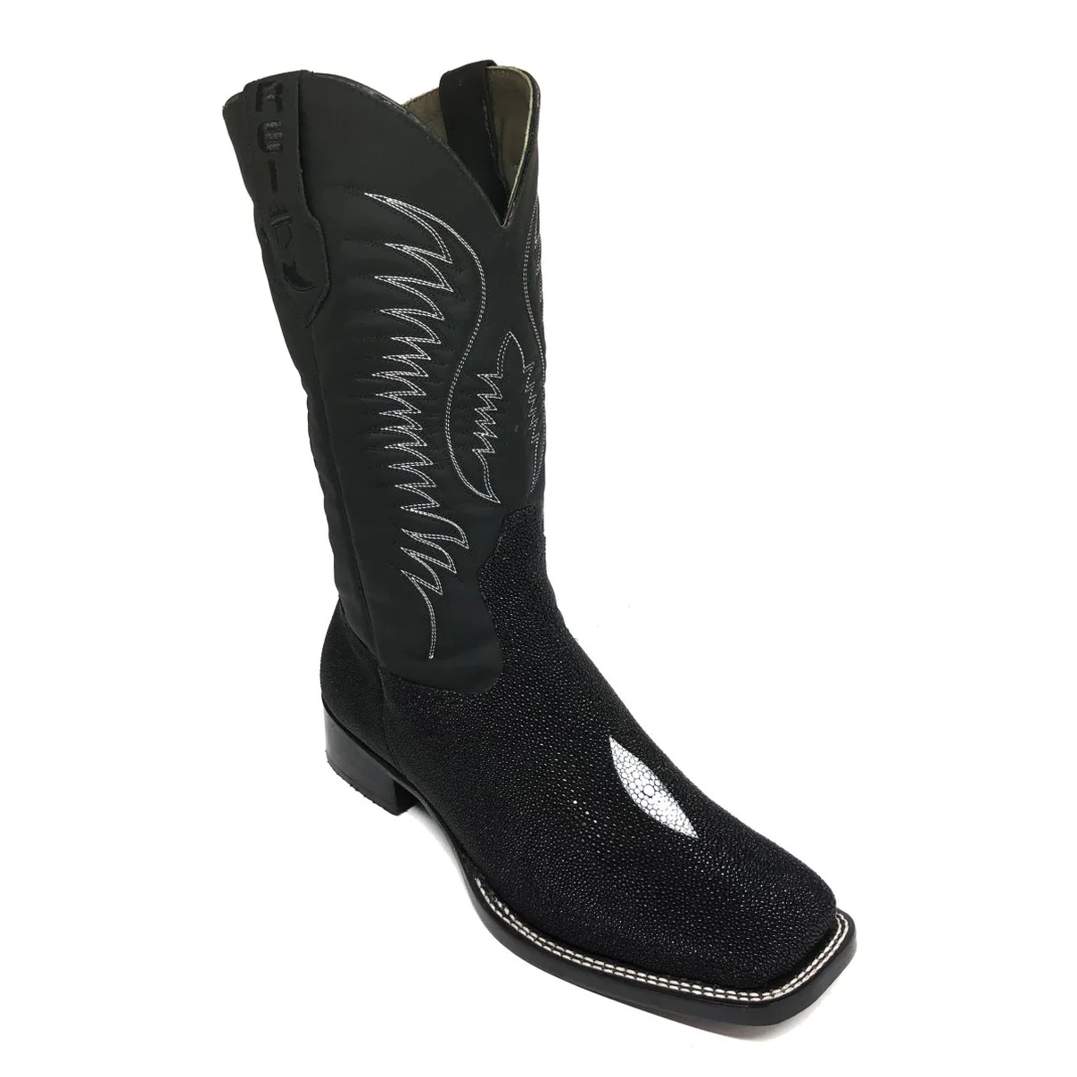 Bota Reizinho Premium Couro De Arraia Preta Limited Edition - Cano Alto, Bico Quadrado, Solado De Couro Artesanal