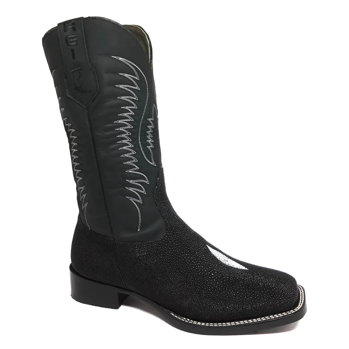 Bota Reizinho Premium Couro De Arraia Preta Limited Edition - Cano Alto, Bico Quadrado, Solado De Couro Artesanal