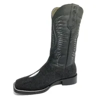 Bota Reizinho Premium Couro De Arraia Preta Limited Edition - Cano Alto, Bico Quadrado, Solado De Couro Artesanal - imagem 4