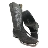 Bota Reizinho Premium Couro De Arraia Preta Limited Edition - Cano Alto, Bico Quadrado, Solado De Couro Artesanal - imagem 1