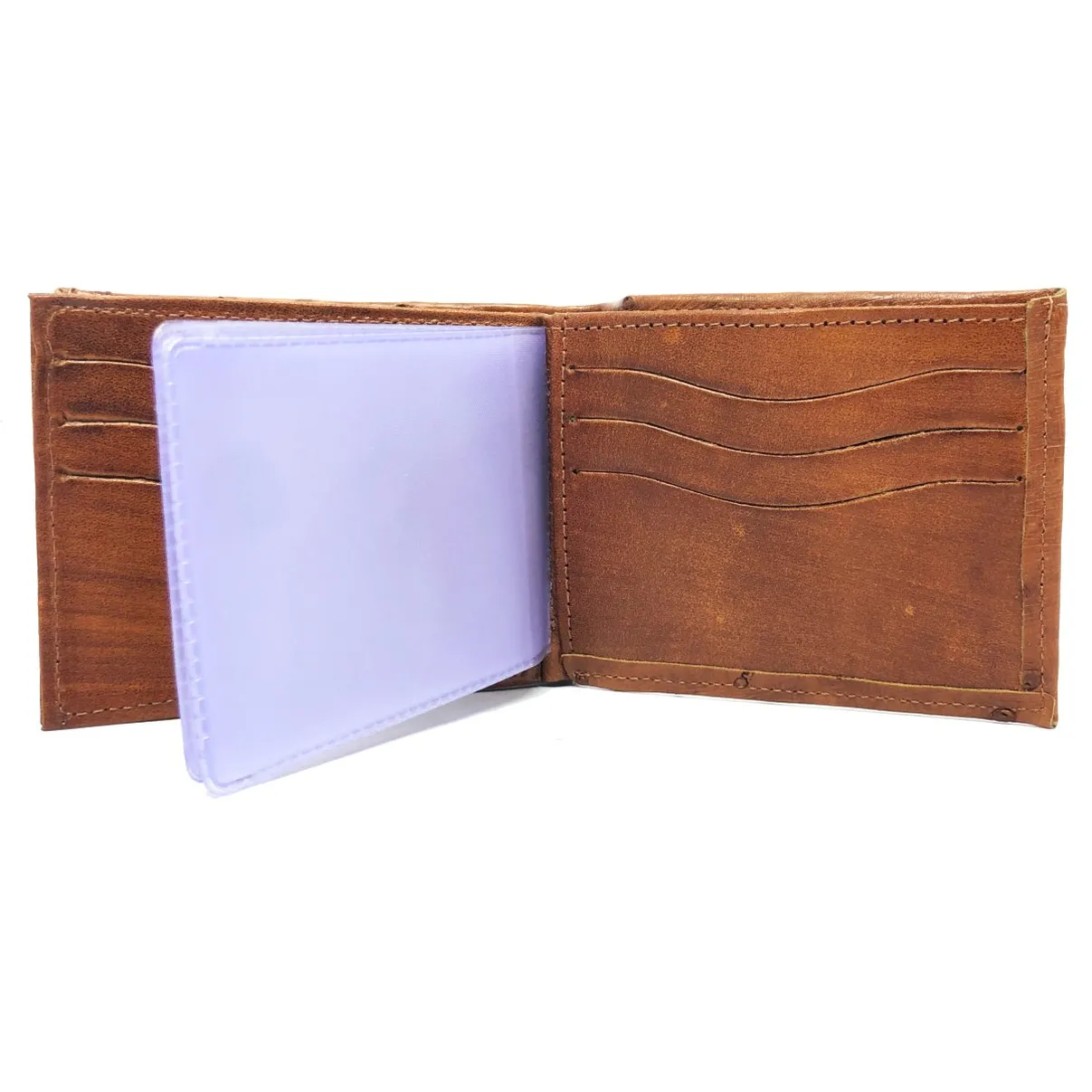 Carteira Compact De Couro Legitimo De Avestruz Cheio Na Cor Conhaque