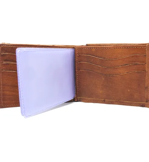 Carteira Compact De Couro Legitimo De Avestruz Cheio Na Cor Conhaque