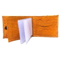 Carteira Compact De Couro Legítimo De Avestruz Cheio Na Cor Laranja - imagem 2