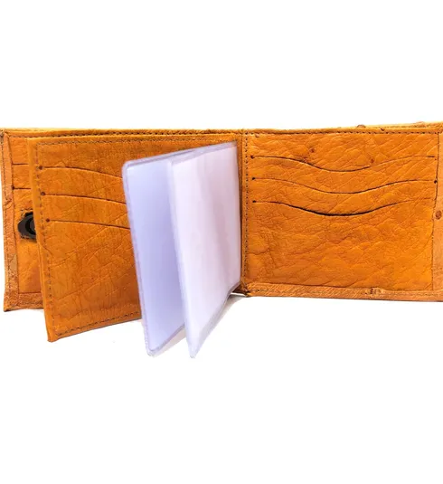 Carteira Compact De Couro Legítimo De Avestruz Cheio Na Cor Laranja