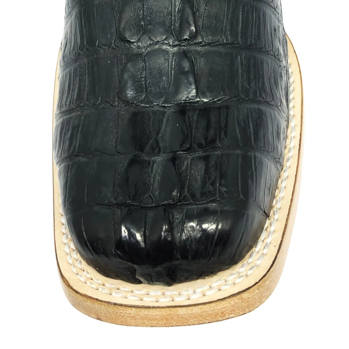 Bota Reizinho Premium Couro Jacaré Preto Rabo Limited Edition - Cano Alto, Bico Quadrado, Solado Couro Artesanal Injetad