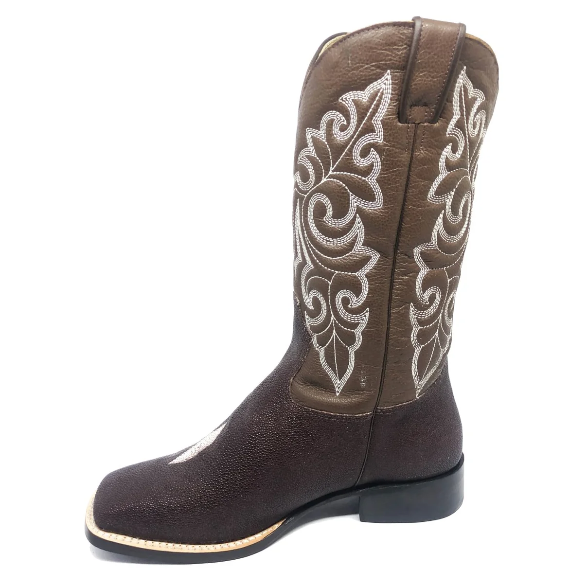 Bota Reizinho Premium Couro De Arraia Café Limited Edition - Cano Alto, Bico Quadrado, Solado Couro Artesanal