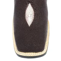 Bota Reizinho Premium Couro De Arraia Café Limited Edition - Cano Alto, Bico Quadrado, Solado Couro Artesanal - imagem 8