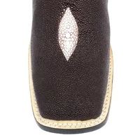 Bota Reizinho Premium Couro De Arraia Café Limited Edition - Cano Alto, Bico Quadrado, Solado Couro Artesanal - imagem 7