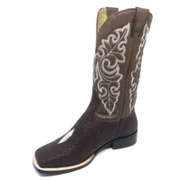 Bota Reizinho Premium Couro De Arraia Café Limited Edition - Cano Alto, Bico Quadrado, Solado Couro Artesanal - imagem 6