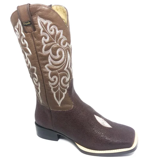 Bota Texana de Couro de Arraia Marrom Café | Limited Edition | Linha Premium | Reizinho Botas