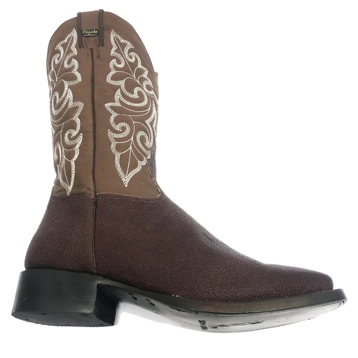 Bota Reizinho Premium Couro De Arraia Café Limited Edition - Cano Alto, Bico Quadrado, Solado Couro Artesanal