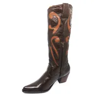 Bota Feminina De Couro Bovino Marrom - Cano Alto, Bico Fino - imagem 2