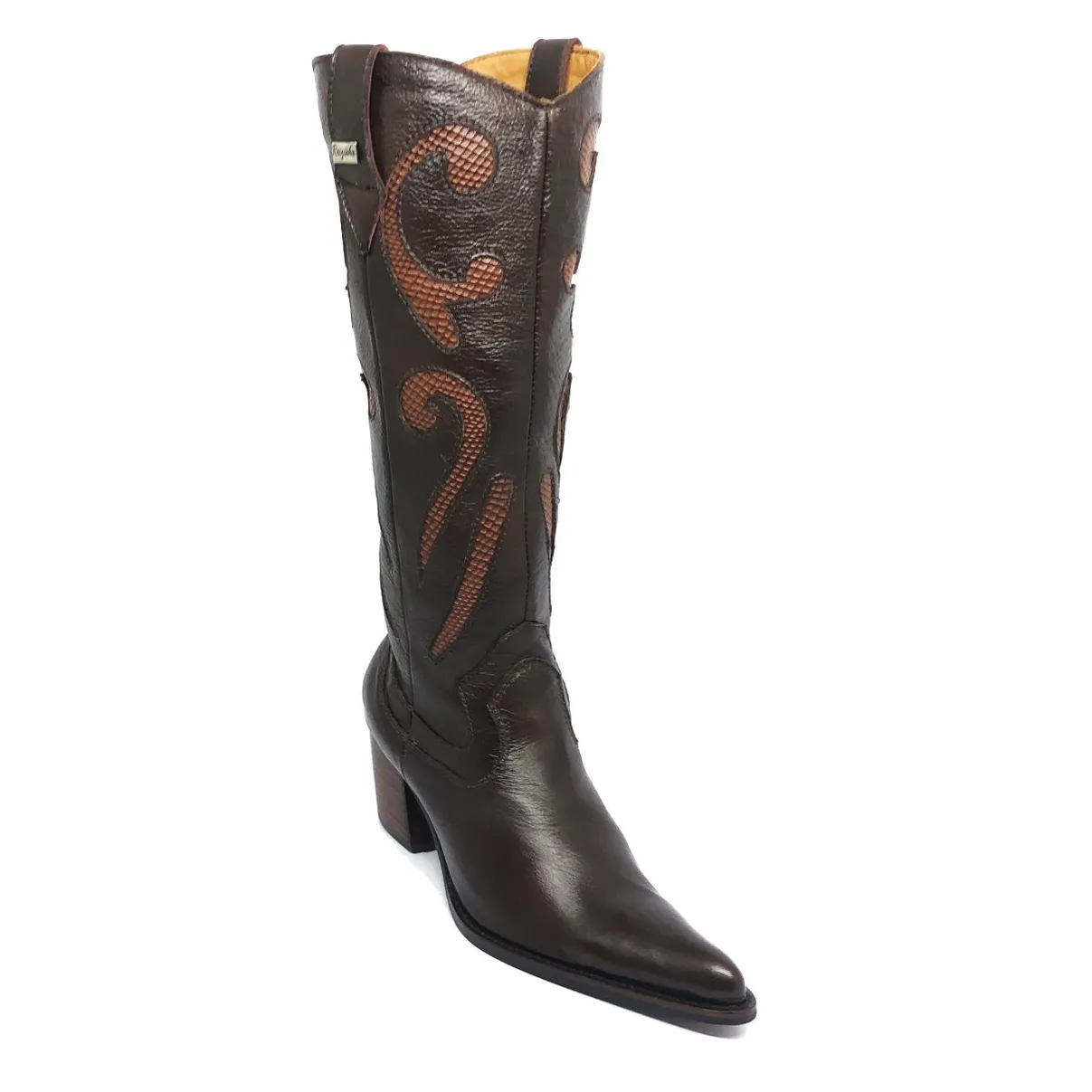 Bota Feminina De Couro Bovino Marrom - Cano Alto, Bico Fino