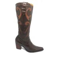 Bota Feminina De Couro Bovino Marrom - Cano Alto, Bico Fino - imagem 5