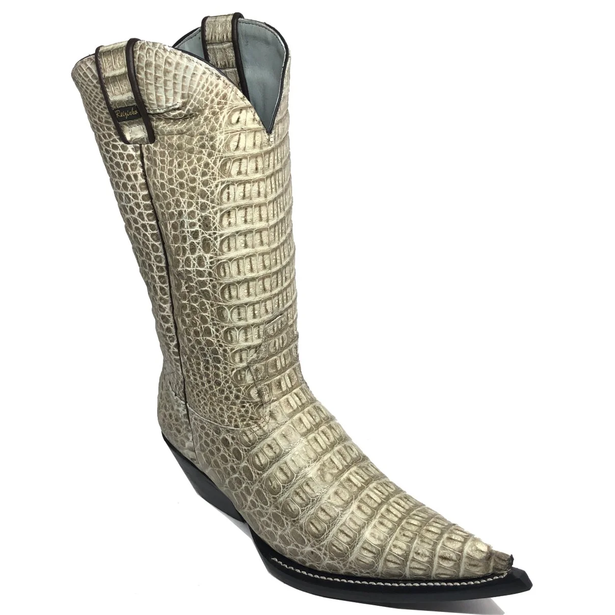 Bota Reizinho Premium Couro De Jacaré Ice Storm Limited Edition - Cano Alto, Bico Fino, Solado De Couro Artesanal