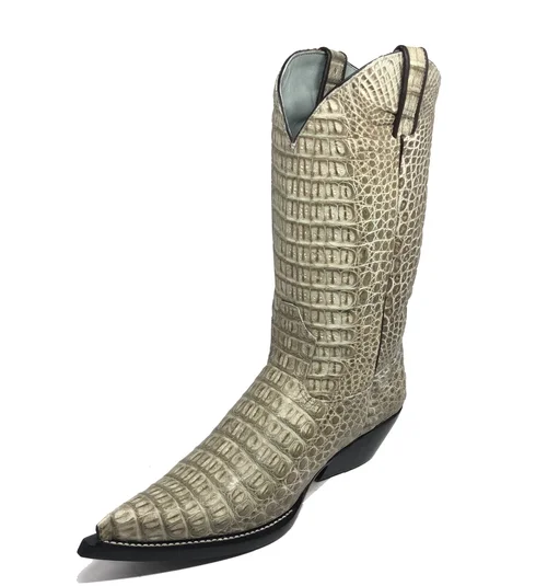 Bota Reizinho Premium Couro De Jacaré Ice Storm Limited Edition - Cano Alto, Bico Fino, Solado De Couro Artesanal