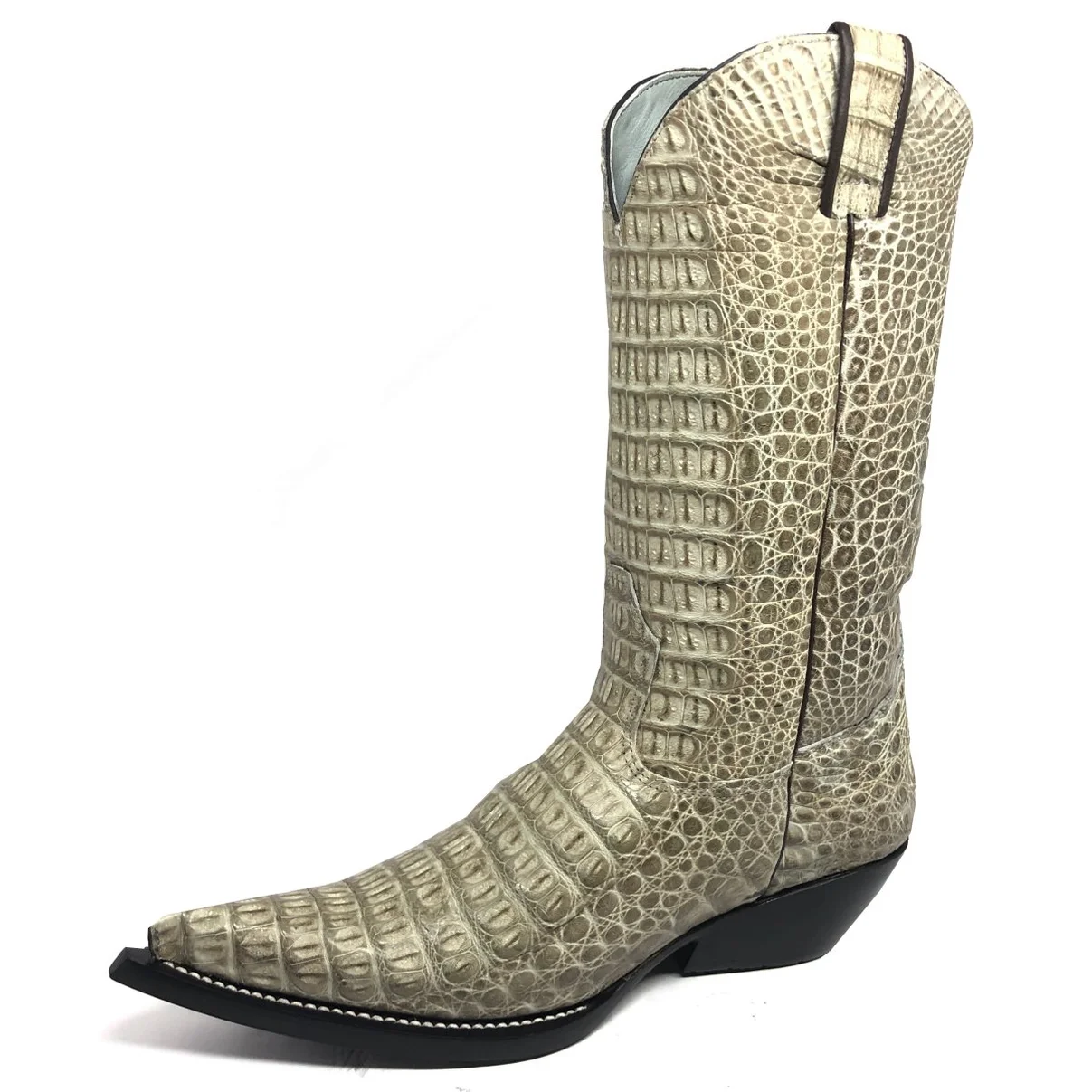 Bota Reizinho Premium Couro De Jacaré Ice Storm Limited Edition - Cano Alto, Bico Fino, Solado De Couro Artesanal