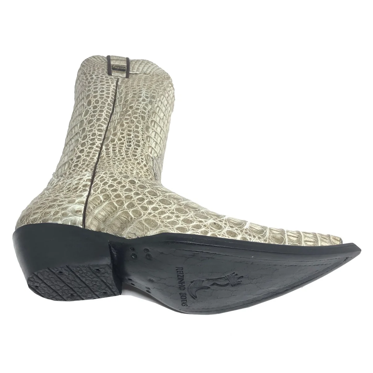 Bota Reizinho Premium Couro De Jacaré Ice Storm Limited Edition - Cano Alto, Bico Fino, Solado De Couro Artesanal