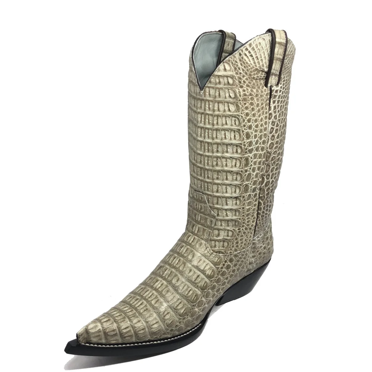 Bota Reizinho Premium Couro De Jacaré Ice Storm Limited Edition - Cano Alto, Bico Fino, Solado De Couro Artesanal