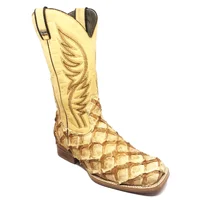 Bota Reizinho Premium Couro De Pirarucu Dry Cream Limited Edition - Cano Alto, Bico Quadrado Solado Couro Artesanal - imagem 3