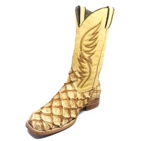 Bota Reizinho Premium Couro De Pirarucu Dry Cream Limited Edition - Cano Alto, Bico Quadrado Solado Couro Artesanal - imagem 5