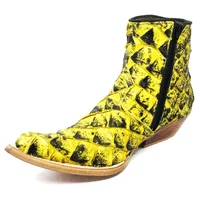 Bota Reizinho Premium Couro De Pirarucu Black Yellow Limited Edition - Cano Curto, Bico Fino, Solado De Couro Artesanal - imagem 2