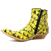 Bota Reizinho Premium Couro De Pirarucu Black Yellow Limited Edition - Cano Curto, Bico Fino, Solado De Couro Artesanal - imagem 3