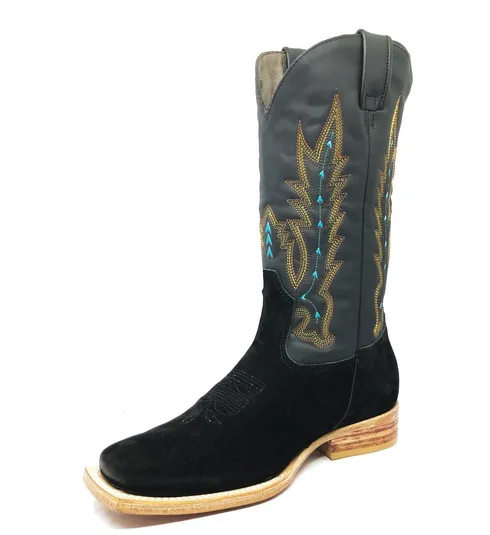 Bota Reizinho Premium Couro Bovino Bufalada Preta Limited Edition - Cano Alto, Bico Quadrado, Solado De Couro Artesanal