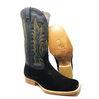 Bota Reizinho Premium Couro Bovino Bufalada Preta Limited Edition - Cano Alto, Bico Quadrado, Solado De Couro Artesanal - imagem 1