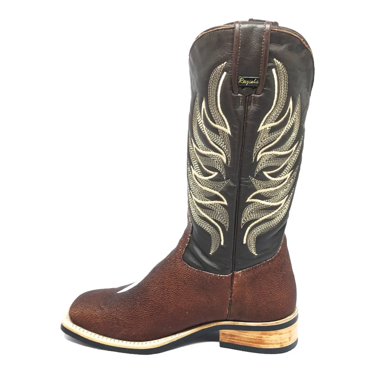 Bota de Couro de Arraia Evok - Cano Alto, Bico Quadrado, SOLADO X-FLEX ARTESANAL