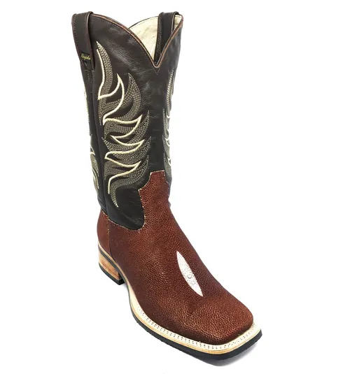Bota de Couro de Arraia Evok - Cano Alto, Bico Quadrado, SOLADO X-FLEX ARTESANAL